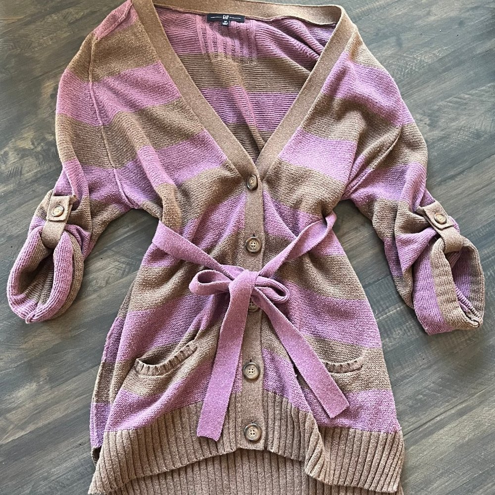 GAP Purple and Brown Striped Cardigan - Picture 2 of 12